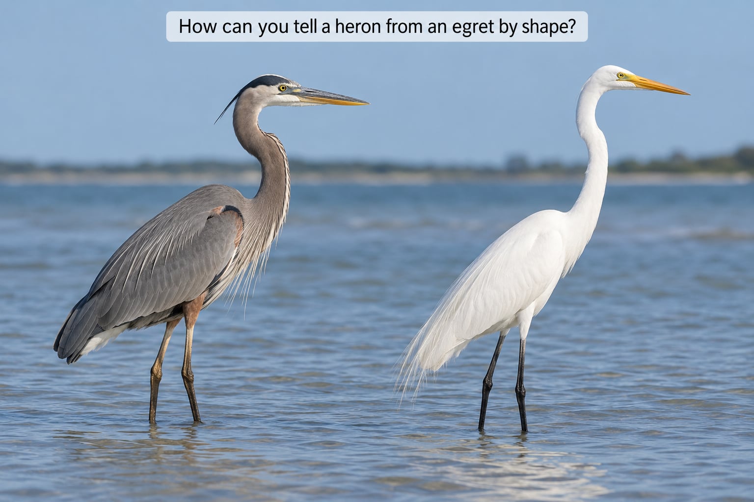How can you tell a heron from an egret by shape?