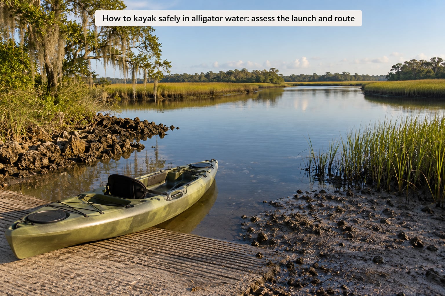 How to kayak safely in alligator water: assess the launch and route