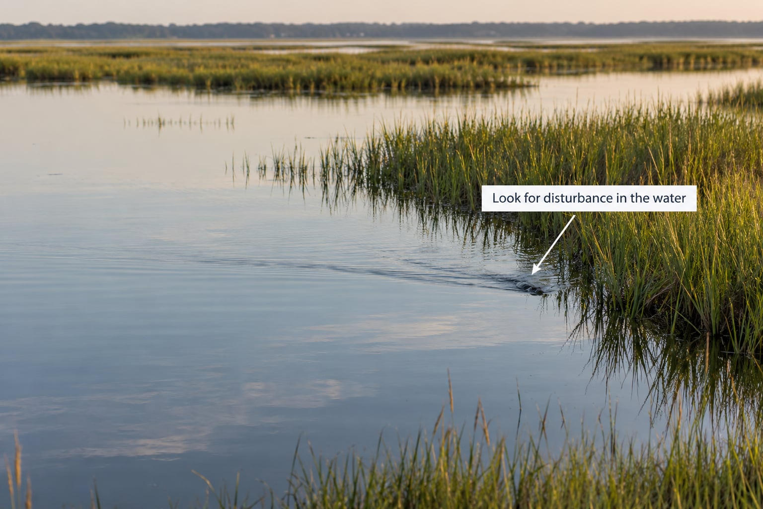 Look for disturbance in the water