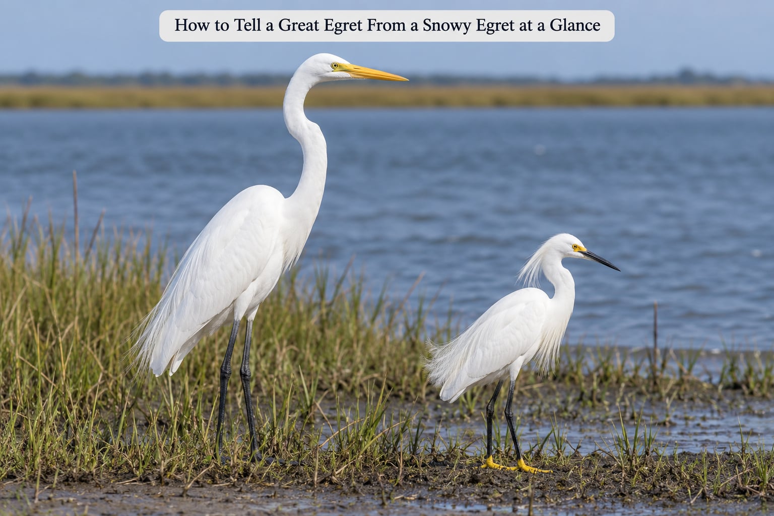 How to Tell a Great Egret From a Snowy Egret at a Glance