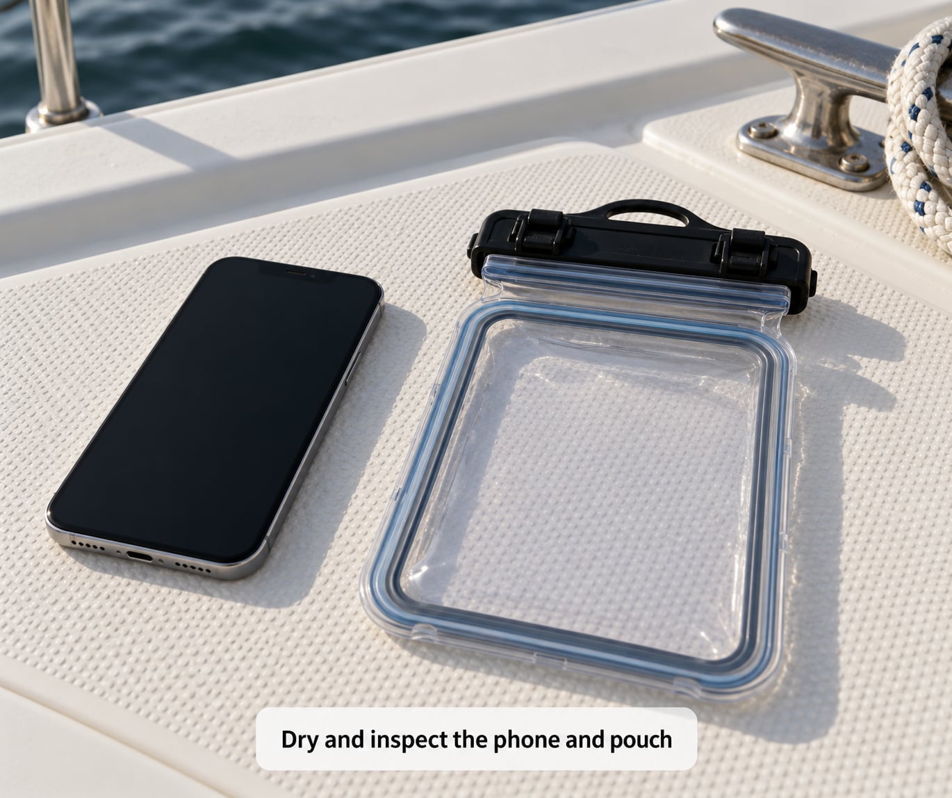 Dry and inspect the phone and pouch