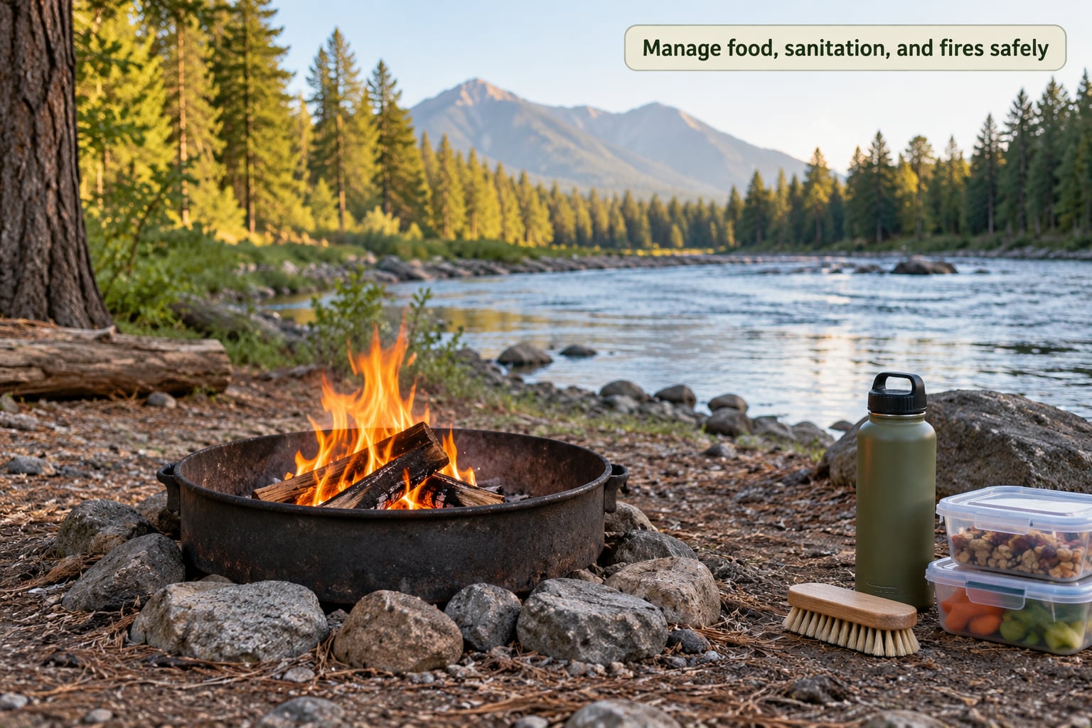 Manage food, sanitation, and fires safely
